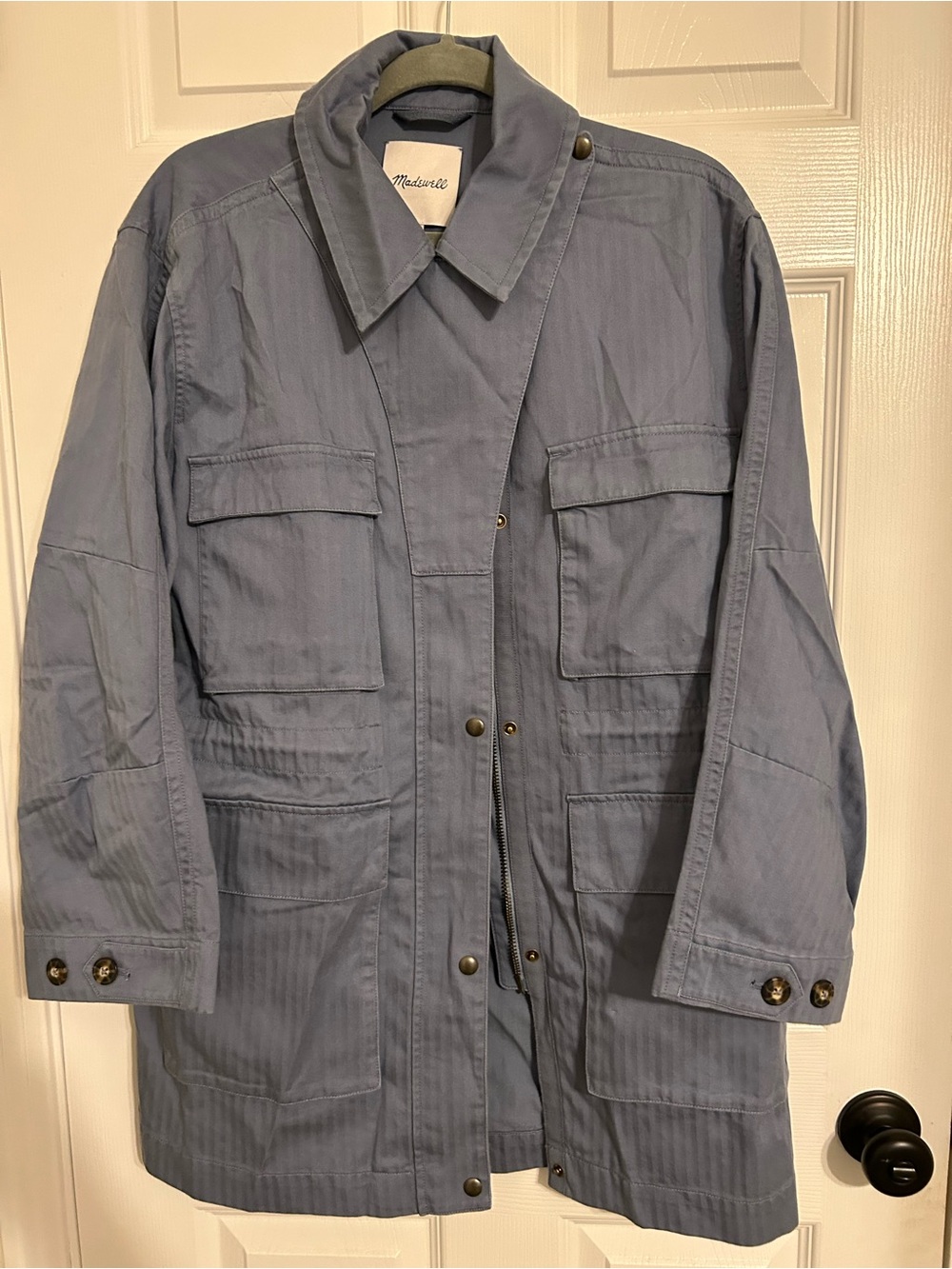 Madewell Womens Blue‎ Herringbone Military Field Utility Jacket Cotton Blend M